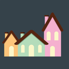 Village Home Facade With Windows And Warm Light