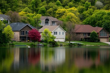 Obraz premium Lakeside Homes in Springtime