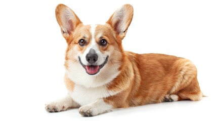 welsh corgi laying over white background