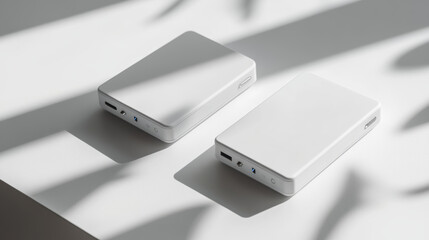 Portable chargers shown on a white background with subtle shadow effects to emphasize portability and simplicity