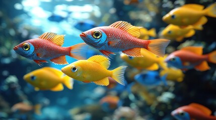 Fototapeta premium Colorful fish swimming in a vibrant underwater environment.