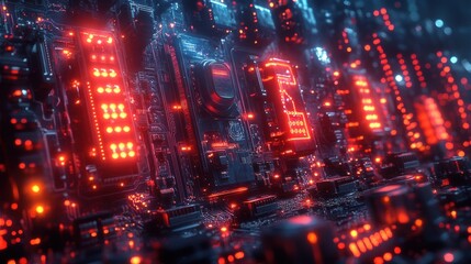 Fototapeta premium A close-up view of a futuristic circuit board with glowing elements.