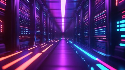 Fototapeta premium Web hosting services displayed on a futuristic background with glowing elements to showcase speed and reliability