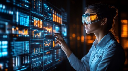 Futuristic Data Analyst Using Technology Interface Screen