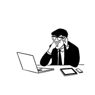 recommend clip art: Man stress Office syndrome Business People work lifestyle burnout Hand drawn Line art Illustration