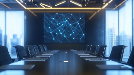 Business coaching services on a sleek conference room background with dynamic lighting to evoke leadership and growth