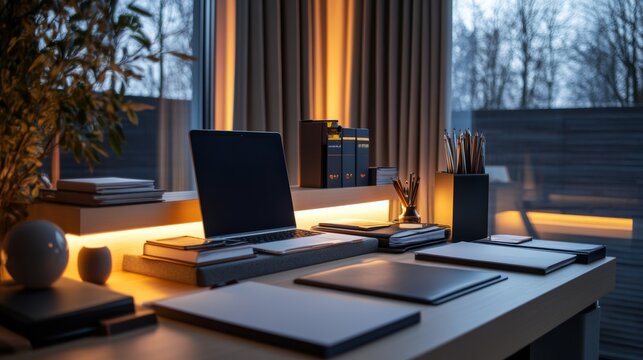 Copywriting services displayed on a modern desk setup with soft lighting to evoke creativity and expertise