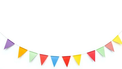 Fototapeta premium Birthday Party Banner with Colorful Flags on White Background