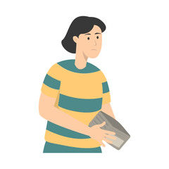 Confused People with Holding Empty Wallet. Vector Character Illustration