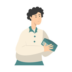 Confused People with Holding Empty Wallet. Vector Character Illustration