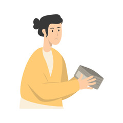 Confused People with Holding Empty Wallet. Vector Character Illustration