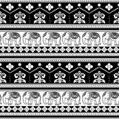 Seamless pattern in line art style captures the intricate elegance of Thai art.