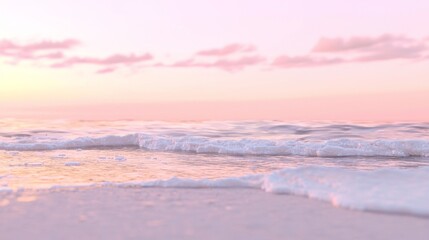 Obraz premium Serene Lofi Sunset: 3D Render of Tranquil Beach with Pink Sky and Gentle Waves - Ultra-Detailed Illustration evoking Calm Atmosphere