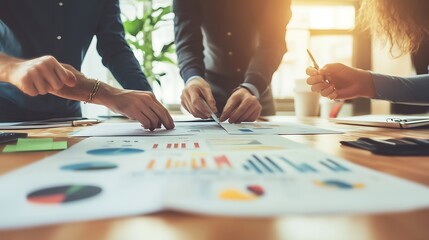 Obraz premium Business people discussing financial data graph chart report papers