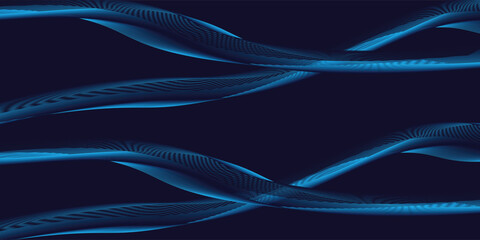 Dark abstract background with glowing wave. Shiny moving lines design element. Modern purple blue gradient flowing wave lines.