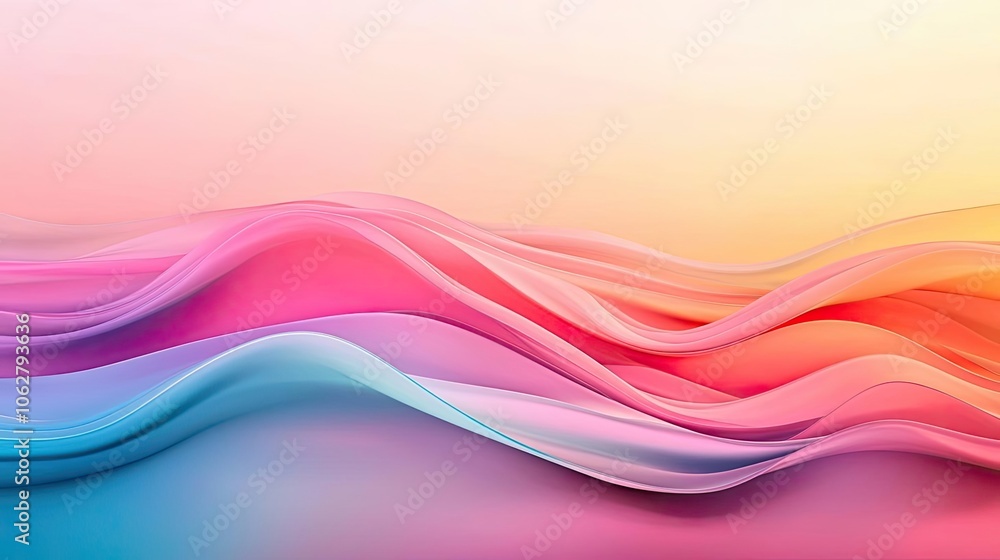 Poster colorful abstract wavy shapes with a gradient effect on a soft background.