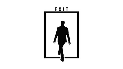 exit symbol from building, black isolated silhouettes