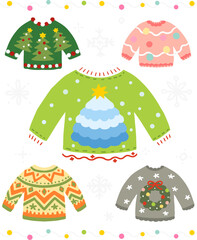 Christmas decorated sweater illustration set