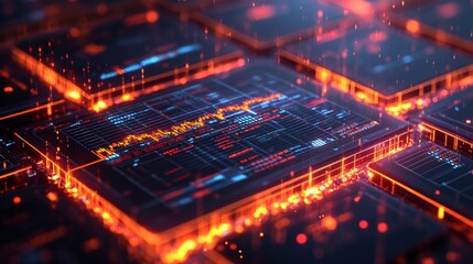 Fototapeta premium Futuristic Digital Data Interface with Red and Blue Lights