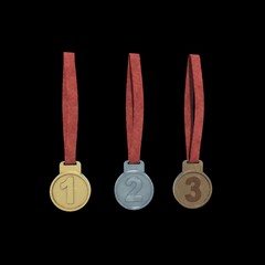 gold medal with red ribbon