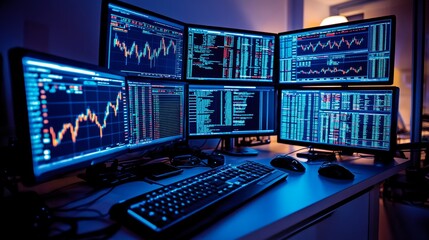 Stock Market Analysis with Multiple Monitors and Keyboard