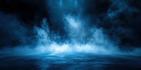 Fototapeta premium empty dark stage with spotlights , fog and smoke in the air, for opera performance. Stage lighting. Empty stage with bright colors backdrop decoration. Entertainment. empty theater stage with light 