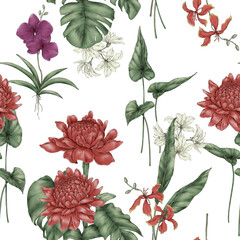 seamless pattern with tropical flowers