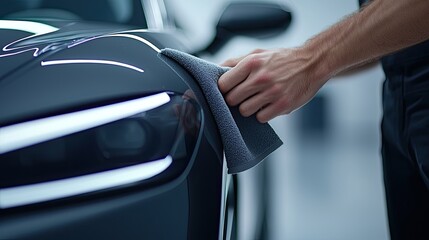 Polishing a Sleek Black Car Surface with Care