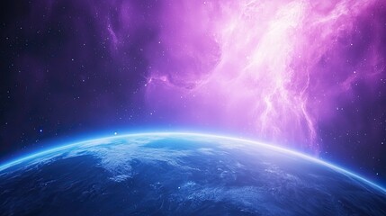 Naklejka premium Stunning Cosmic Landscape with Vibrant Purple Nebula
