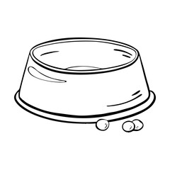Pet Food Bowl Filled with Kibbles for Cats and Dogs, Perfect for Feeding Their Meals.Vector sketch illustration. Pet shop
