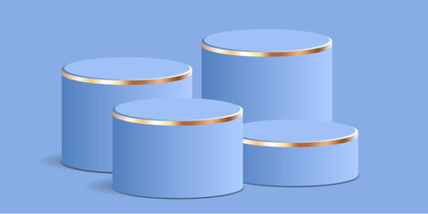 cylinder podium tube circle podium with gold strip stage 3d Abstract minimal scene mockup products display studio, Stage showcase. Vector geometric forms