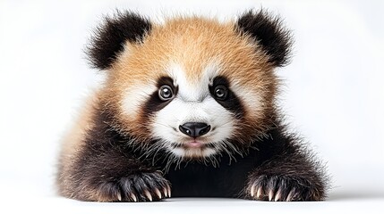 Obraz premium Cute and Cuddly Panda Bear Cub Resting and Relaxing in its Natural Bamboo Forest Habitat. The Adorable Young Panda is Peacefully Sleeping or Napping with a Gentle Smile on its Face.