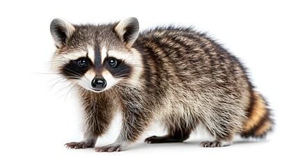Cute and Curious Raccoon Foraging in Lush Forest Environment,Exploring Woodland Habitat with Mischievous Demeanor and Distinctive Mask Markings