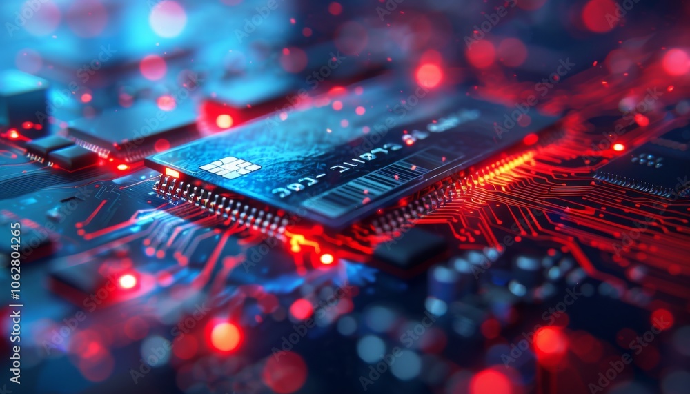 Poster credit card displayed on a computer chip