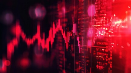 Fototapeta premium Abstract financial data, stock market chart, red bokeh background, business concept.