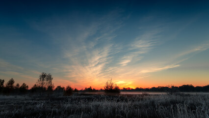 Morning fog over a frosty field.