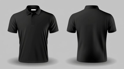 Contemporary black polo shirt mockup for men featuring short sleeves and a classic collar.