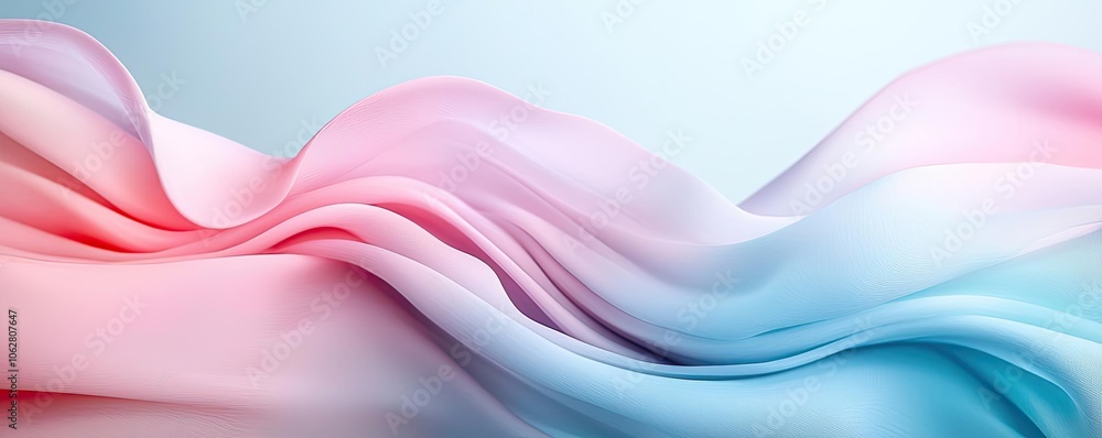 Poster flowing fabric in soft pink and blue tones, creating an elegant wave pattern.
