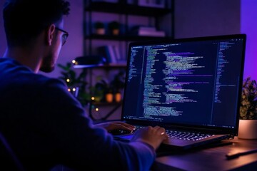 Focused coder working on malware software solutions.