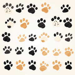 Fototapeta premium Minimalistic pet paw print collection clipart animal,decor,scrapbook,digital,art,vector,accessories,playful,design,kids,invitation,card,veterinary,shelter,adoption,cover,web,branding,fabric,logo