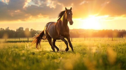 Horse Running into the Sunset