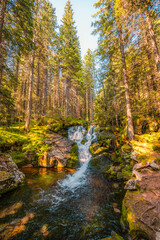 Mountain landscape in National Park Retezat, Romania. Hiking to Cascada Maria Magdalena