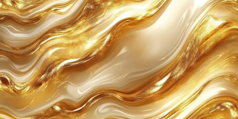 Gold abstract background with liquid metal waves, golden liquid flow. Luxury wallpaper design. Gold abstract background with fluid gold elements. Golden texture for luxury product presentation.	
