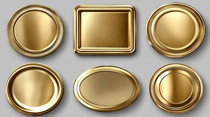 Showcase of metal identification badges in various shapes.