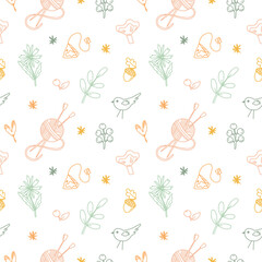 vector seamless pattern with birds and mushroom