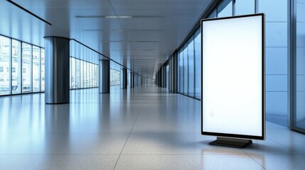 Realistic 3D mock-up of vertical ads banner in contemporary interiors.
