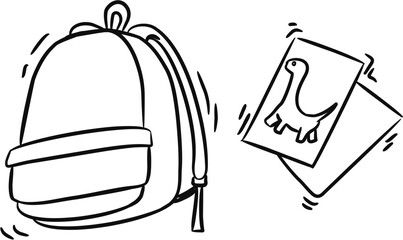 Hand drawing illustration of bag and book back to school. Editable EPS format.