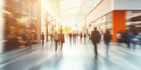 Blurred abstract background captures the energy of shoppers.