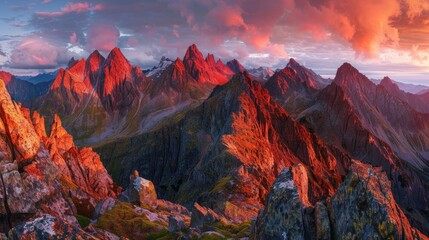Obraz premium Majestic Sunset Over Mountain Peaks