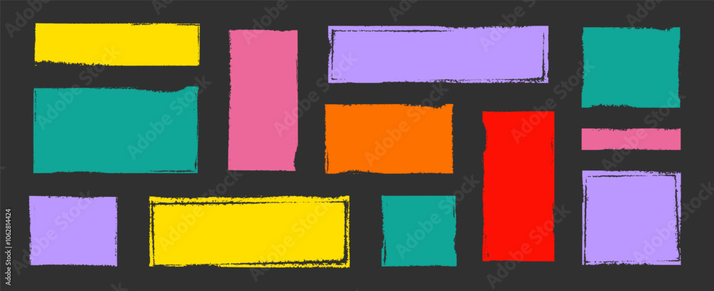 Leinwandbilder box brush frame rough shape set. text box frame rough grunge square paint shape element. hand drawn 